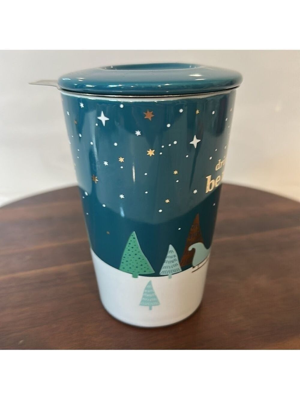 David’s Tea “Drink Tea & Be Merry” Perfect Mug with Lid + Infuser - Picture 2 of 6